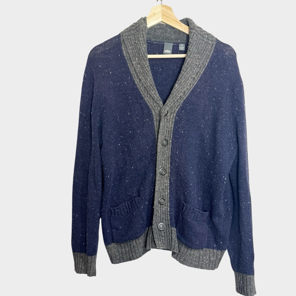 Cullen Men M Shawl Collar Cardigan Sweater Two Tone Grandpa Donegal Elbow Patch